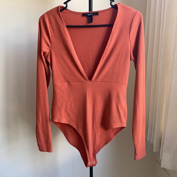 Forever 21 Tops - Low V-Neck Coral Bodysuit